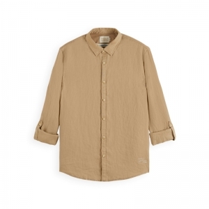 Linen shirt with roll-up 6896 Seastone
