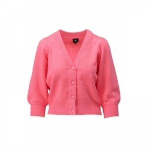 V neck cardigan with buttons Sunkist coral