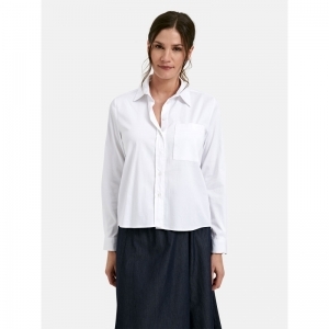 Blouse w collar + placket, che 100 white