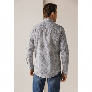 Shirt LS Print Poplin          1157 wit/kobalt