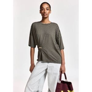 KRISS STRIPED T-SHIRT W BROOCH K1KM Combo1 Kha