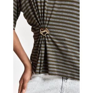 KRISS STRIPED T-SHIRT W BROOCH K1KM Combo1 Kha