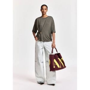 KRISS STRIPED T-SHIRT W BROOCH K1KM Combo1 Kha