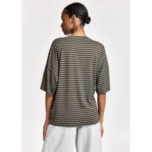 KRISS STRIPED T-SHIRT W BROOCH K1KM Combo1 Kha