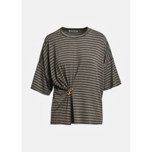 KRISS STRIPED T-SHIRT W BROOCH K1KM Combo1 Kha