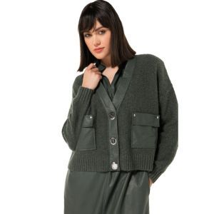 Korte cardigan met vegan leath 61 Green