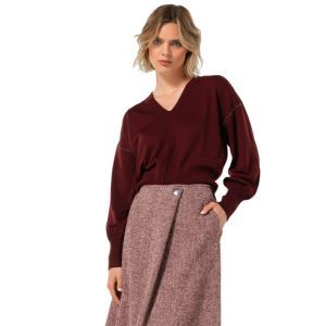 Fijngebreide pull met strassde 52 Burgandy