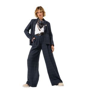 Elegante broek met subtiele ru 21 Midnight Blu