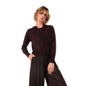 Fijngebreide pull met knoopslu 53 Eggplant