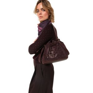 Fijngebreide pull met knoopslu 53 Eggplant