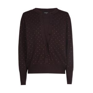 Fijngebreide pull met knoopslu 53 Eggplant