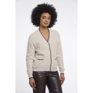 Knitted cardigan with button c Birch coffee