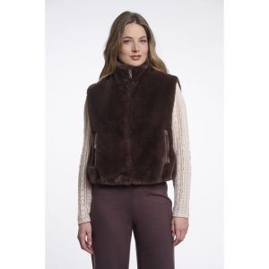 Short faux fur waistcoat Coffee roast