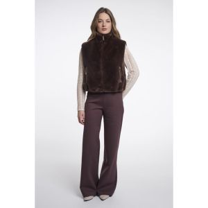 Short faux fur waistcoat Coffee roast