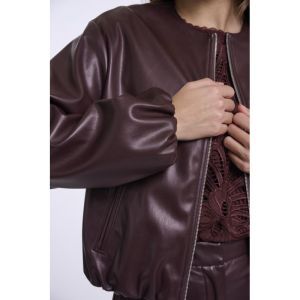 Faux leather blouson jacket Chocolate bean