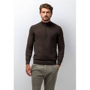 Pullover Sportzip Plain - Elbo 8900 donkerbrui