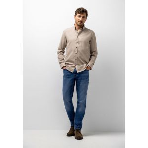 Shirt LS Plain Twill - Brushed 8711 taupe/wit