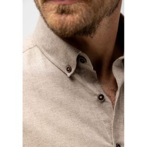 Shirt LS Plain Twill - Brushed 8711 taupe/wit