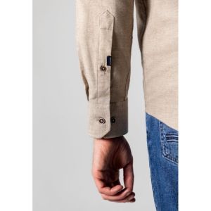 Shirt LS Plain Twill - Brushed 8711 taupe/wit