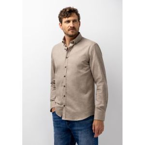 Shirt LS Plain Twill - Brushed 8711 taupe/wit