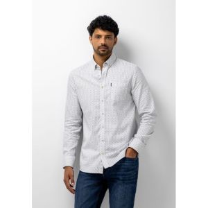 Shirt LS Print Poplin 9156 lichtgrijs