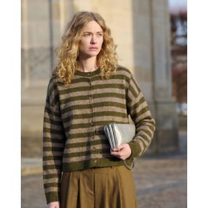 Sisse Striped cardigan green camel